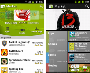Der Android Market im Vergleich: Links die aktuelle und rechts die neue Version.